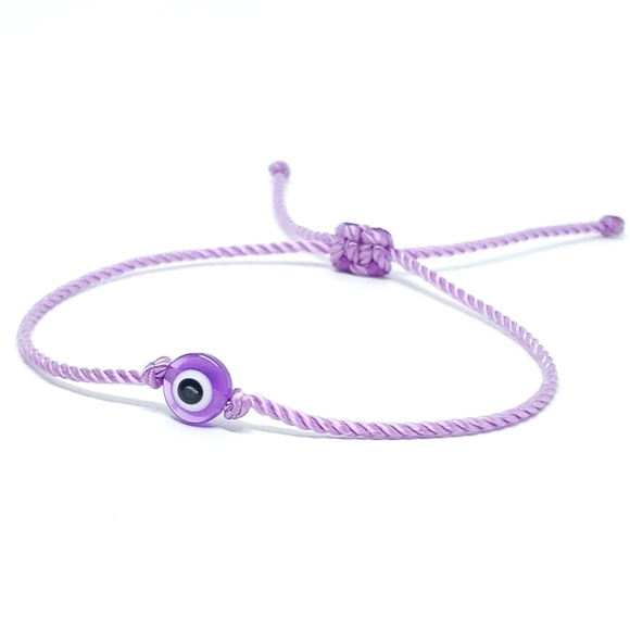 Evil eye bracelet, beautiful lavender single string evil eye wristband - Picture 2 of 2